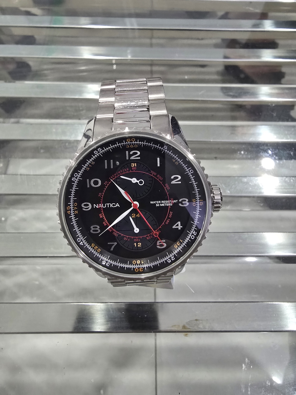 Nautica Silver Stainless Steel Black Dial Men's Watch